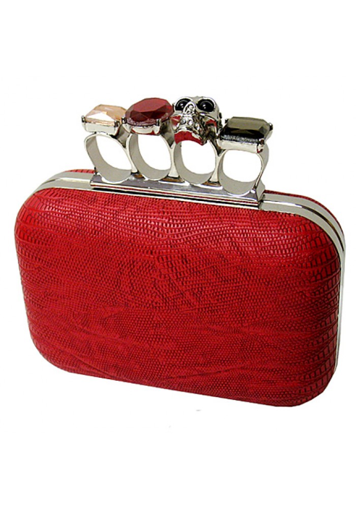 Evening Bag - Small Skull & Stone Knuckle Clutch Bags - Coral - BG-EHP7102COR